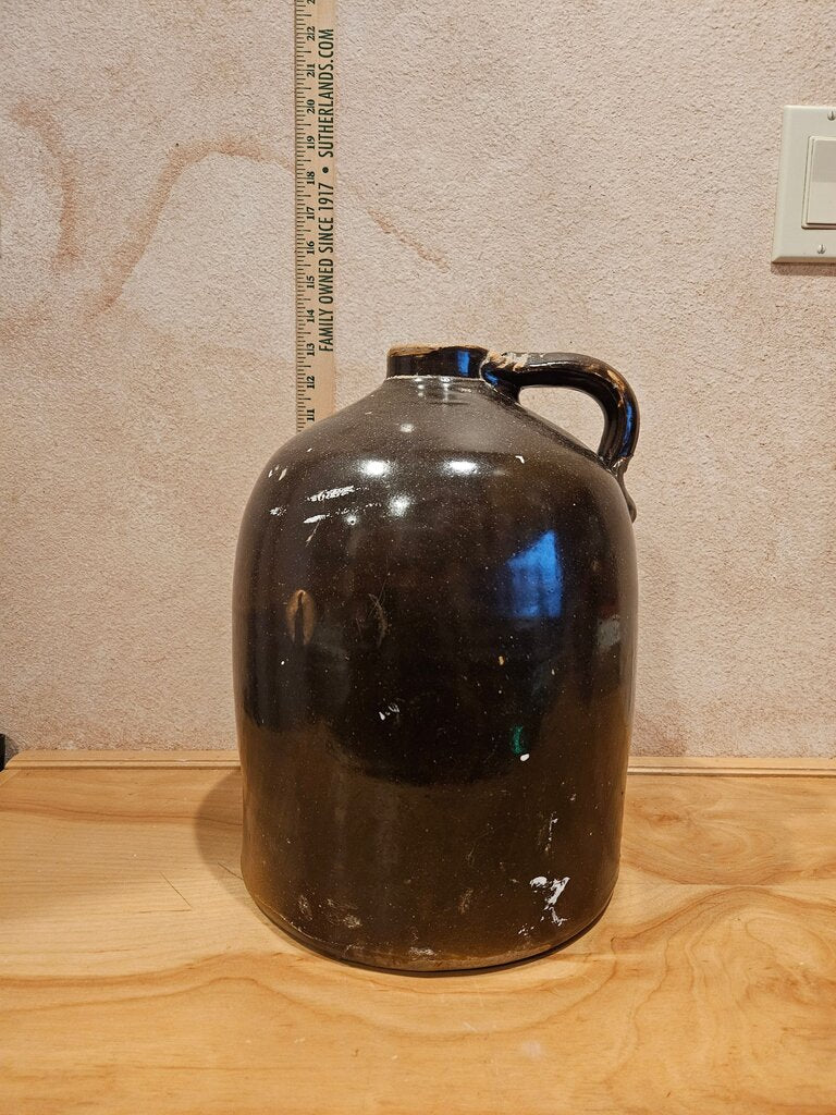 Antique / Vintage Unmarked Salt Glazed Stoneware Whiskey Jug Crock w carry handle farmhouse decor