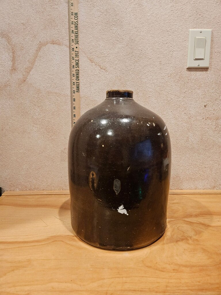 Antique / Vintage Unmarked Salt Glazed Stoneware Whiskey Jug Crock w carry handle farmhouse decor