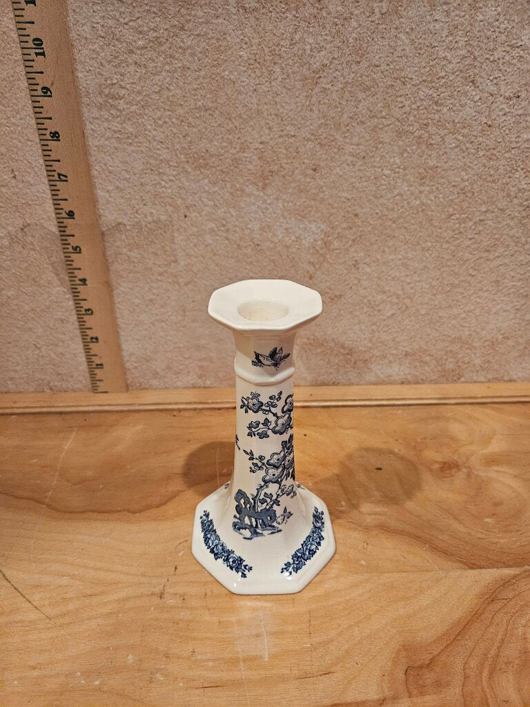 Mason's Patent Ironstone Vintage Blue & White Chinoserie Floral English Transferware Candlestick Holder Grandmacore Cottage Granny core