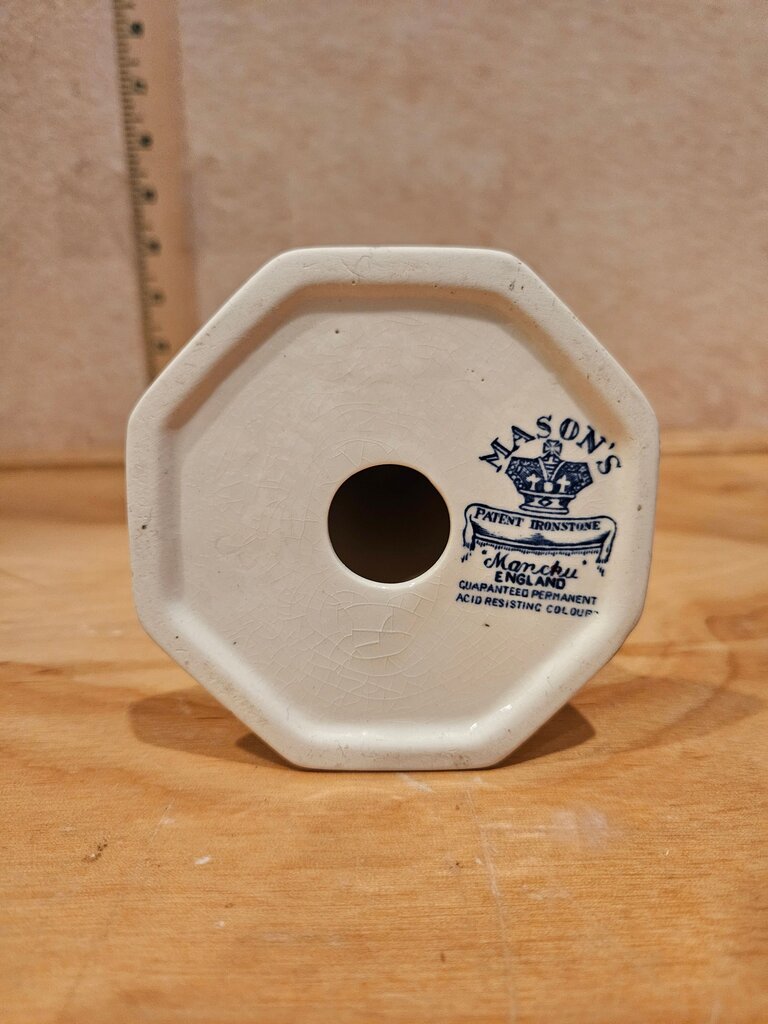 Mason's Patent Ironstone Vintage Blue & White Chinoserie Floral English Transferware Candlestick Holder Grandmacore Cottage Granny core