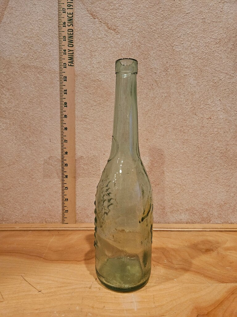 Vintage Mid Century Glass Wine Bottle Embossed Grape Design, 1970s Decanter MCM