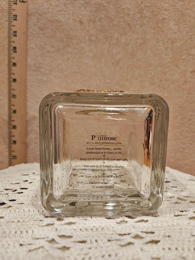 Glass Candle Holder w metal Holiday Wreath Christmas Decor Elegant & simple
