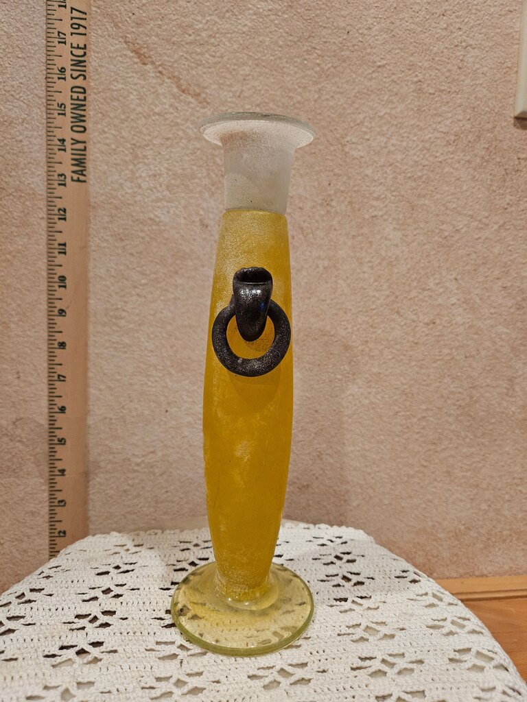 Vintage Yellow Glass Vase with Metal Ring