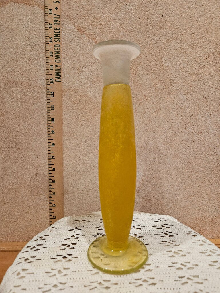 Vintage Yellow Glass Vase with Metal Ring