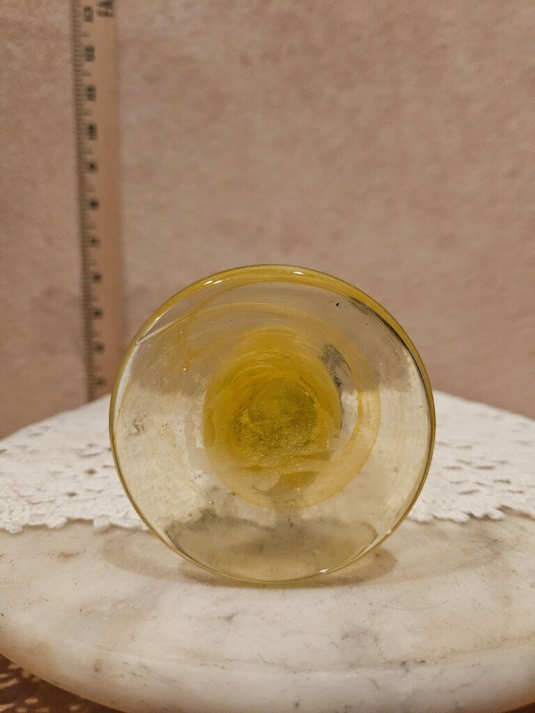 Vintage Yellow Glass Vase with Metal Ring
