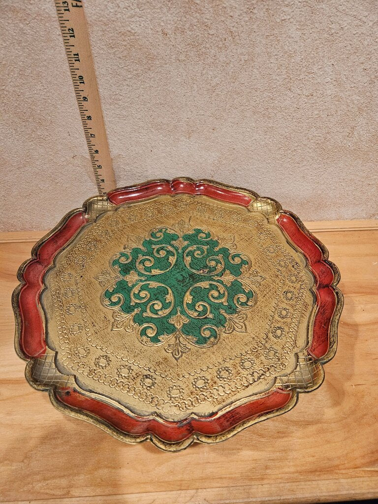 Decorative Serving Tray with Green and Red Accents