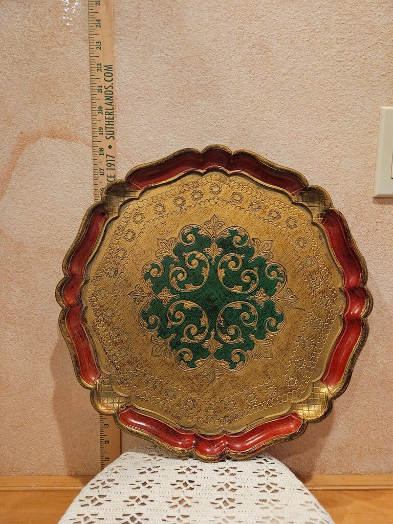 Decorative Serving Tray with Green and Red Accents