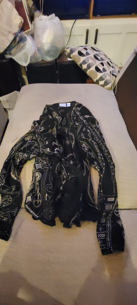 Chico's Black Rayon Top with Intricate Design