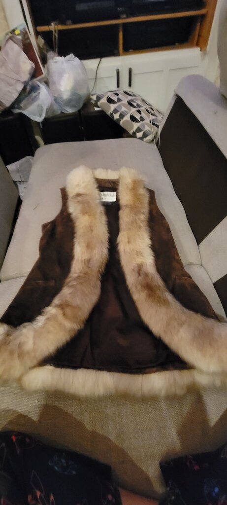 World Knits Brown Leather Vest with Fur Trim