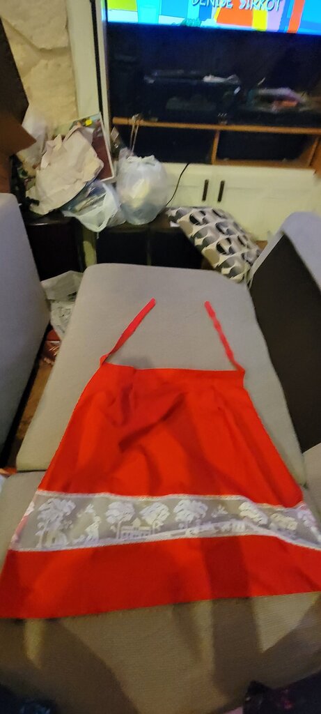 Red Apron with Decorative Trim