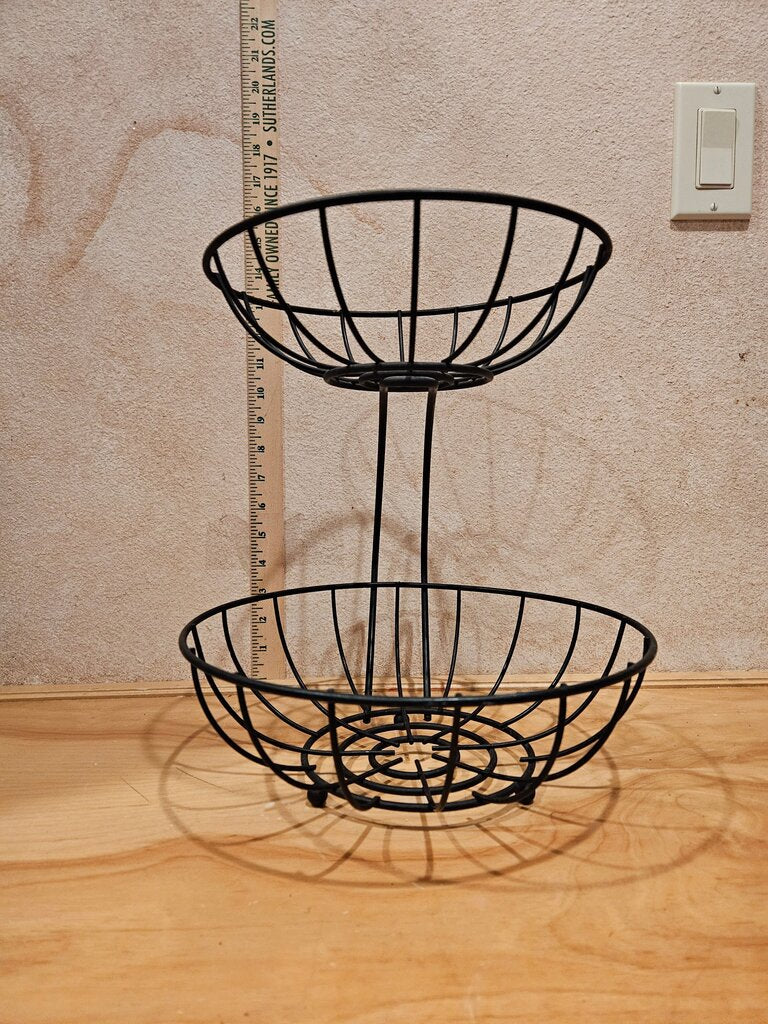 Yumi Server Black 2-Tier Black Wire Fruit Basket table display Countertop Farm Decor vanity towel holder sleek modern organizer