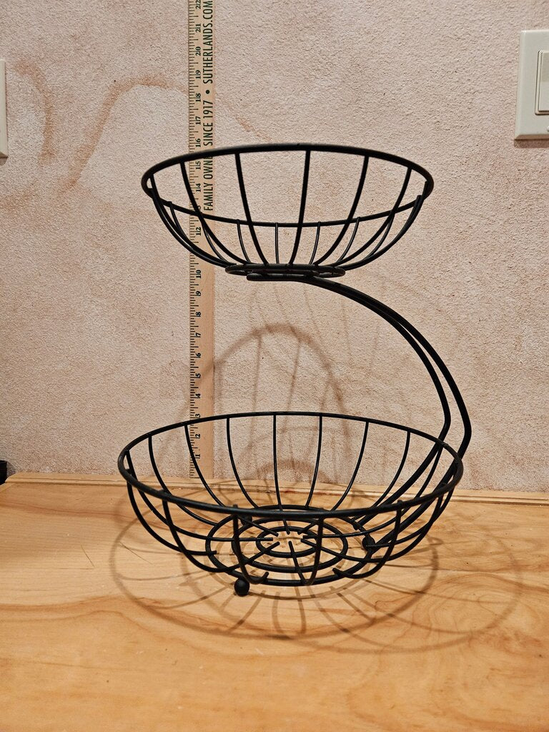 Yumi Server Black 2-Tier Black Wire Fruit Basket table display Countertop Farm Decor vanity towel holder sleek modern organizer