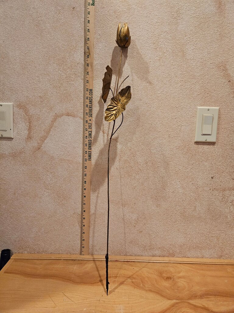 Decorative Vintage MCM Brutalist Art 70s Metal Brass / Bronze Flower Metal Floral Stem w Gold Finish Vase stems wall decor Hollywood Regency art Accents