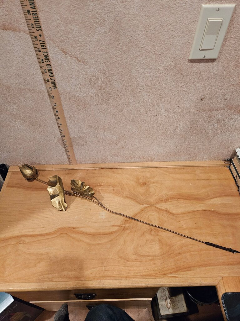 Decorative Vintage MCM Brutalist Art 70s Metal Brass / Bronze Flower Metal Floral Stem w Gold Finish Vase stems wall decor Hollywood Regency art Accents