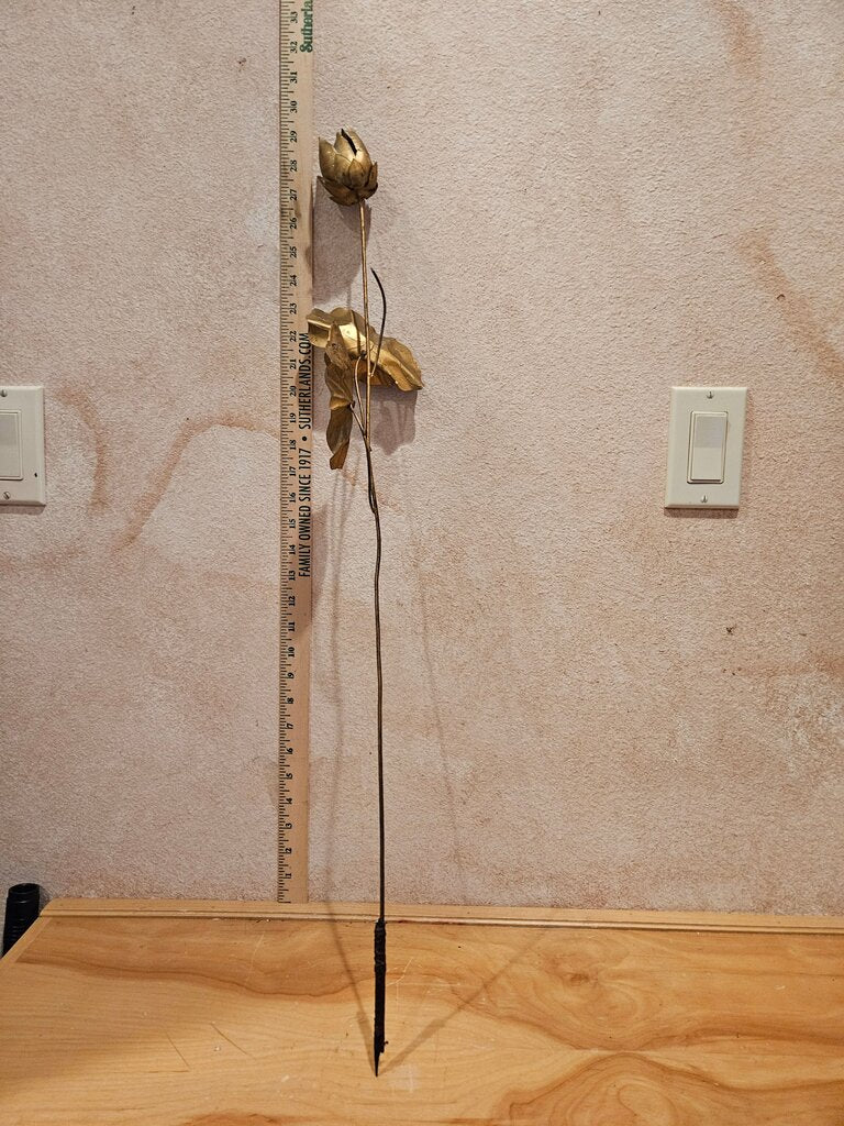 Decorative Vintage MCM Brutalist Art 70s Metal Brass / Bronze Flower Metal Floral Stem w Gold Finish Vase stems wall decor Hollywood Regency art Accents