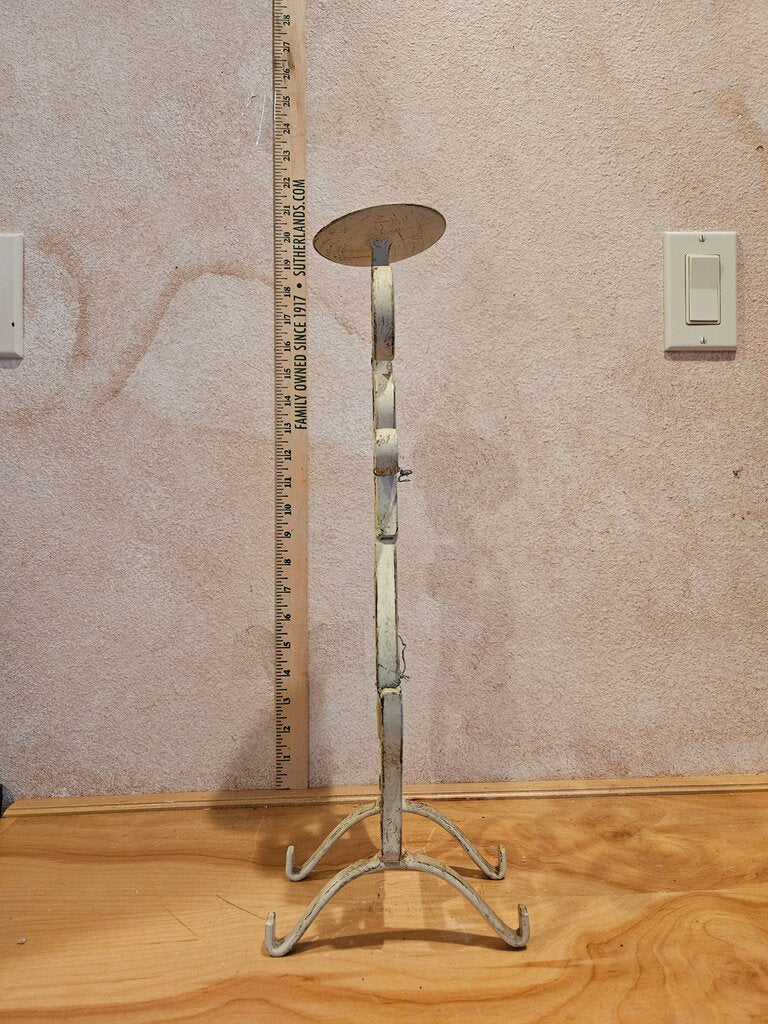 Vintage White Chippy Paint Farmhouse Scroll Wrought Iron Style Metal Pillar Candle Holder