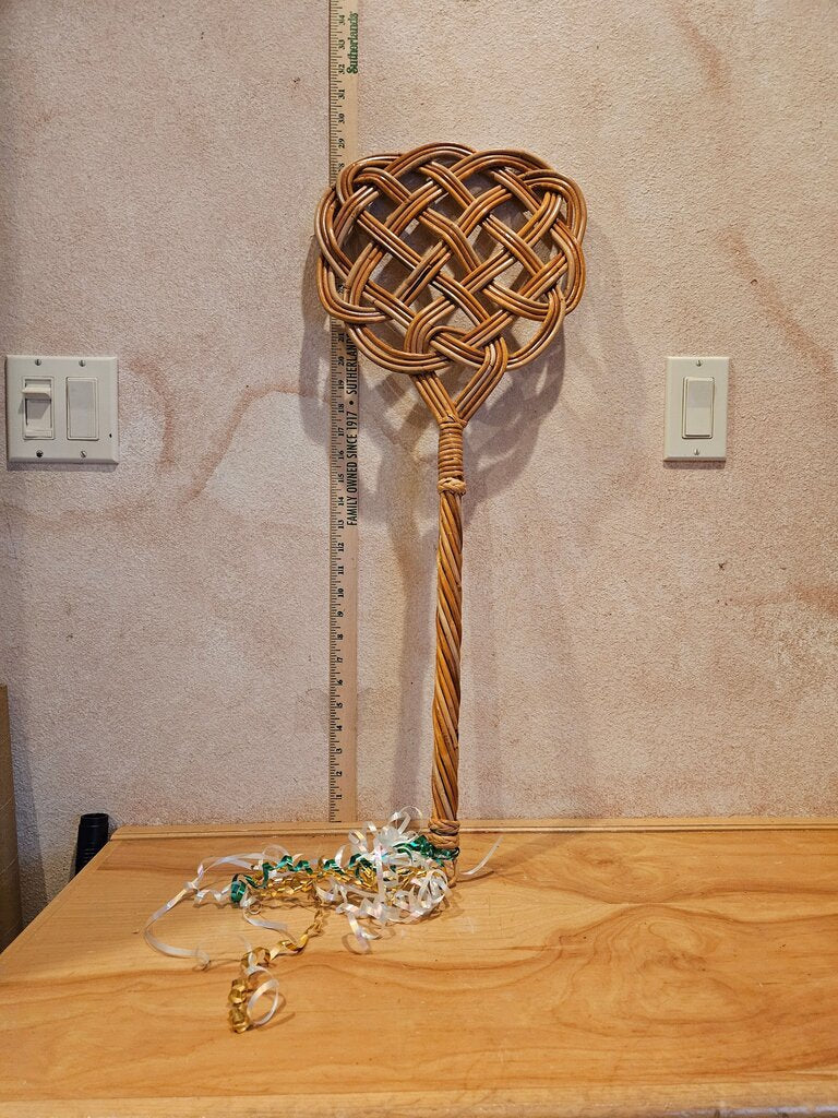 Vintage Antique French Knot rattan carpet rug blanket beater, country farmhouse chic style, 1940s