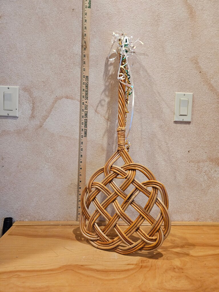Vintage Antique French Knot rattan carpet rug blanket beater, country farmhouse chic style, 1940s