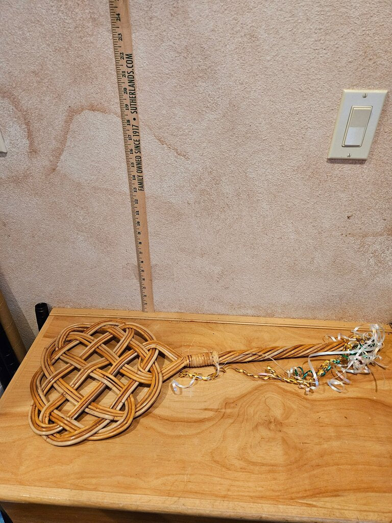 Vintage Antique French Knot rattan carpet rug blanket beater, country farmhouse chic style, 1940s