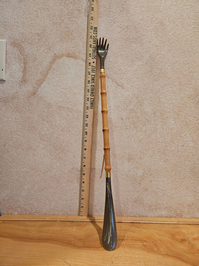 Vintage MCM Faux Bamboo Shoehorn & Backscratcher, Resin, Mid-Century Italy/French, 1960s