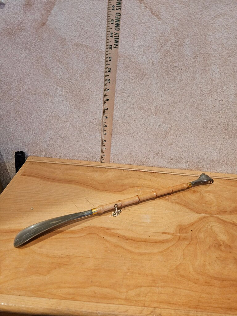 Vintage MCM Faux Bamboo Shoehorn & Backscratcher, Resin, Mid-Century Italy/French, 1960s