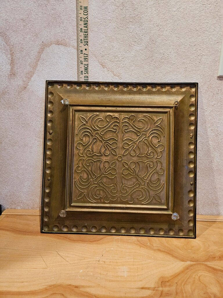 Large Vintage Square Antique Gold Metal Tray w Handles Decorative Serving Tray display table decor