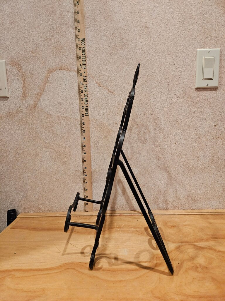 Black wrought Iron Display Stand w Star Curly Tabletop Book Easel or Picture Stand Decorative Black Iron bible art print display