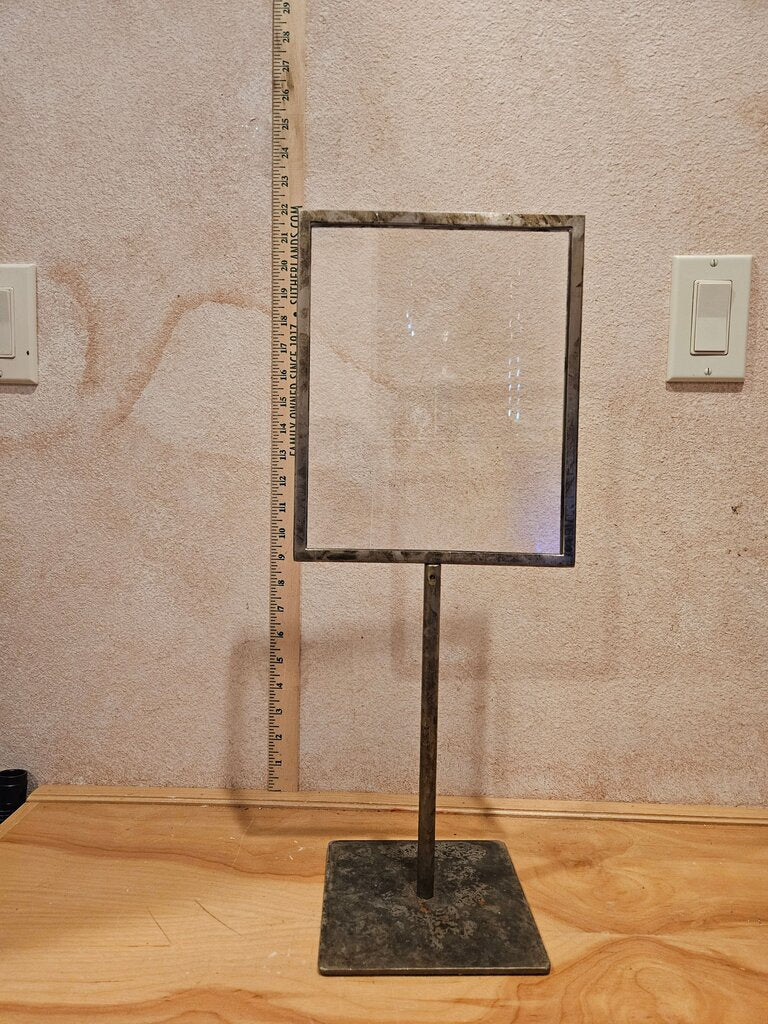 Adjustable 8"X10 Minimilistic Brutalist Sign Stand Advertising Support Board Poster Holder As Is Peg Missing Metal Frame Picture Stand