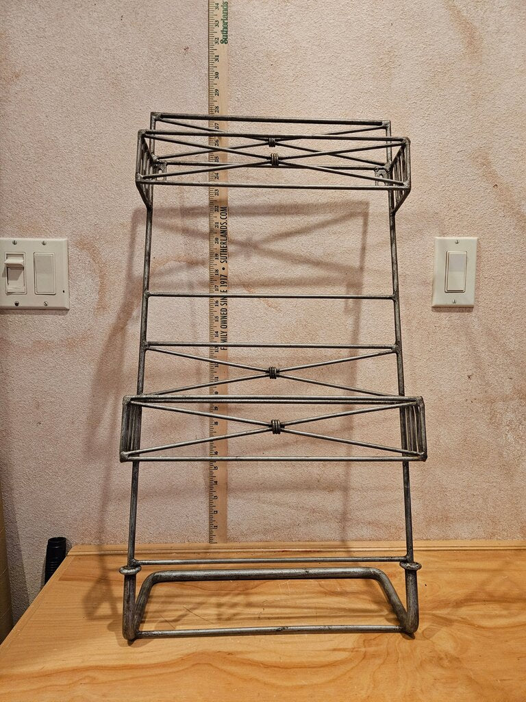 Vintage Metal 2-Tier Independent Standing Magazine book holder display Rack Literature table top or floor Holder