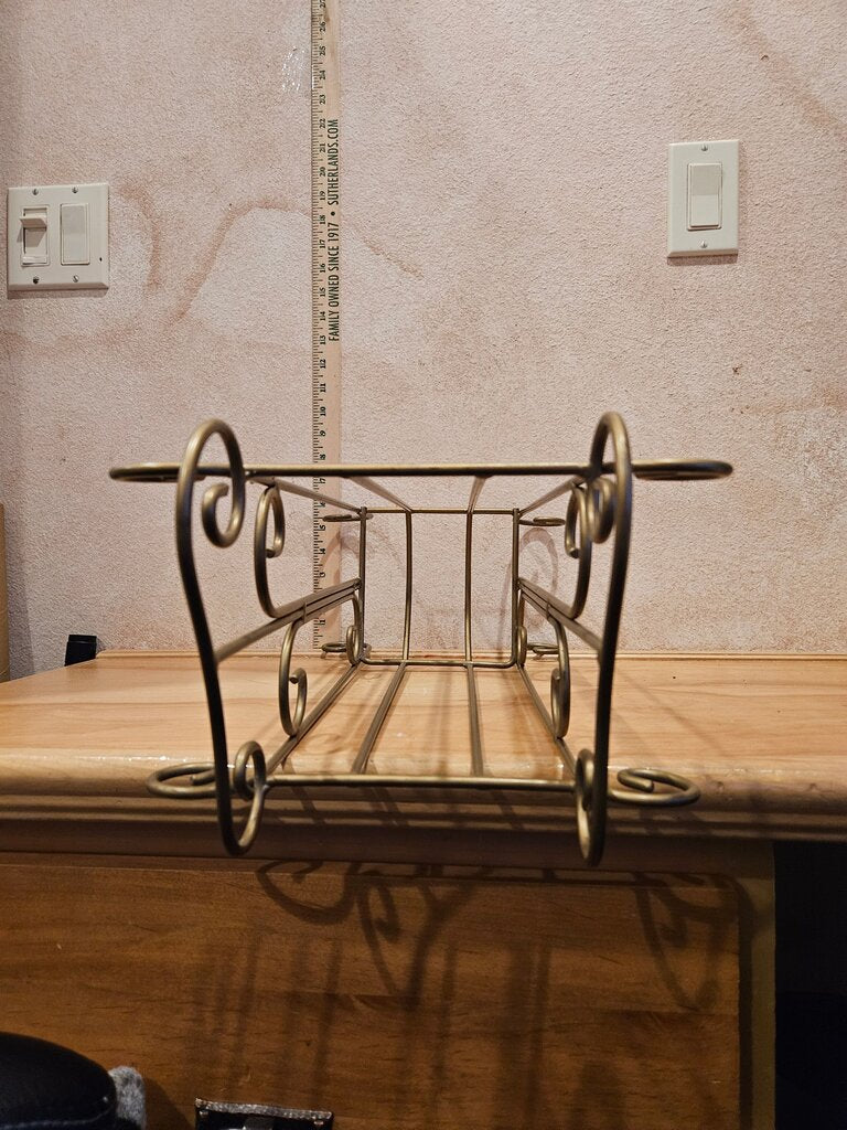 Vintage Brass / Bronze Painted Metal Toilet paper Scrolled Rack Mid Century Modern Hollywood Regency Design upcycle to Towel Vanity Holder, rolled blanket basket, umbrella rack bathroom / home organizer