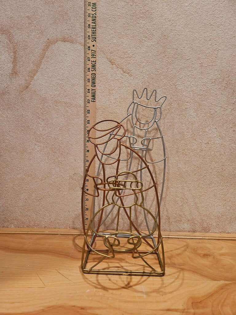 Unique 3 layered multi colored: Gold/brass, Silver & Bronze color Metal Wire 3 wise men Nativity Set Candle Holder Elegant Holiday Decor