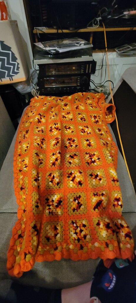 Vintage Crochet Blanket in Orange and Yellow