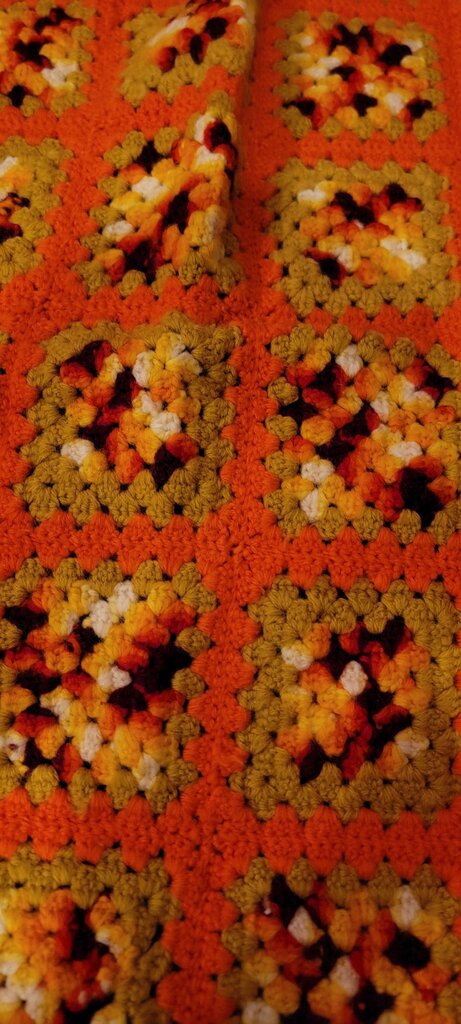 Vintage Crochet Blanket in Orange and Yellow