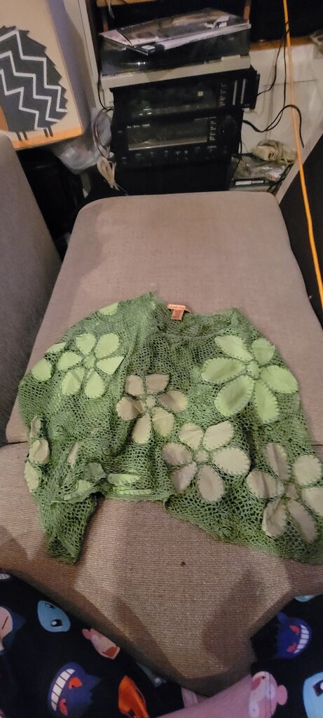 Suede Essentials Green Floral Crochet Top