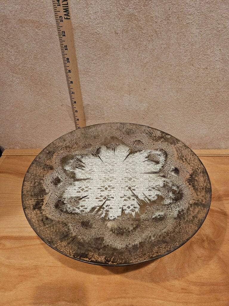 Vintage Dorothy Thorpe Round Atomic Starburst Crackle Glass Silver Overlay Serving Platter Plate Display