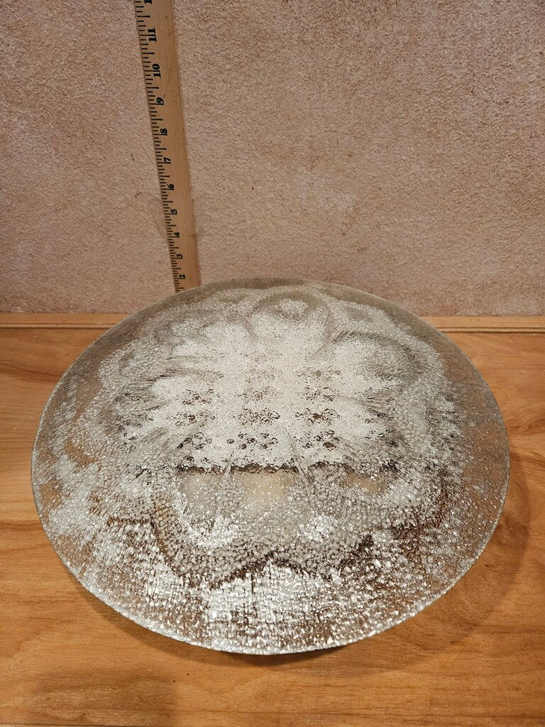 Vintage Dorothy Thorpe Round Atomic Starburst Crackle Glass Silver Overlay Serving Platter Plate Display