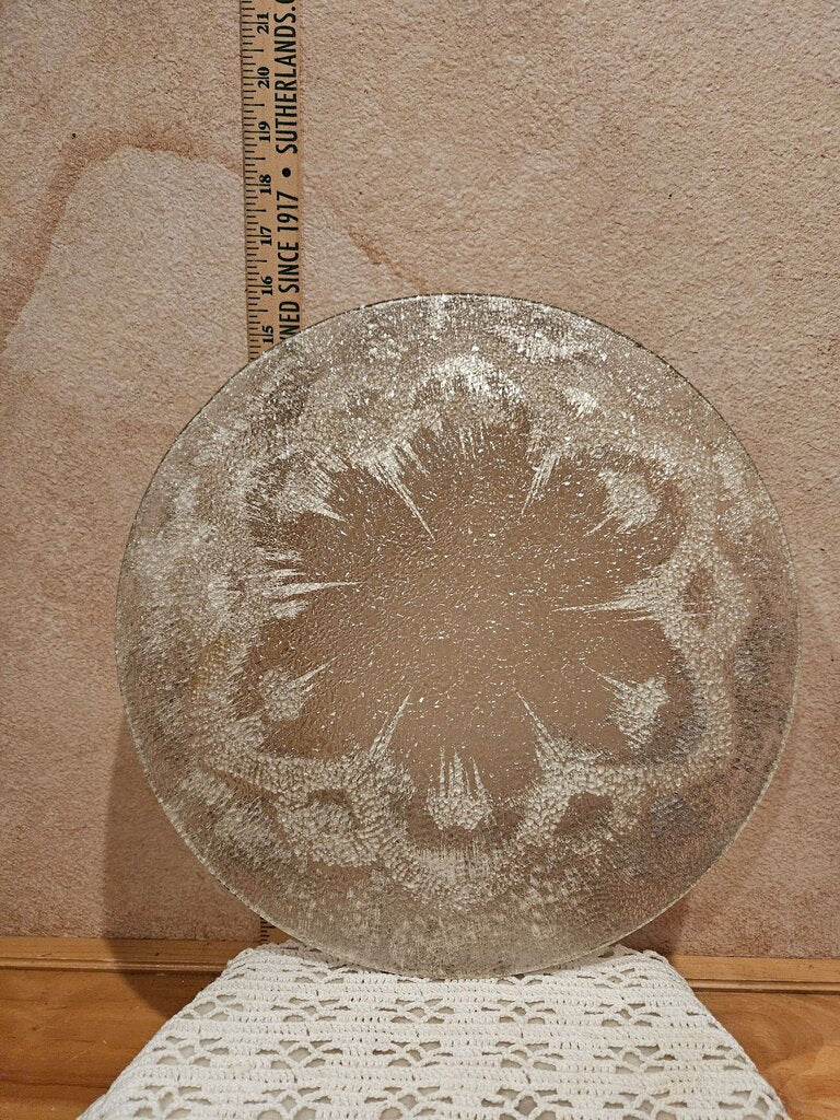 Vintage Dorothy Thorpe Round Atomic Starburst Crackle Glass Silver Overlay Serving Platter Plate Display