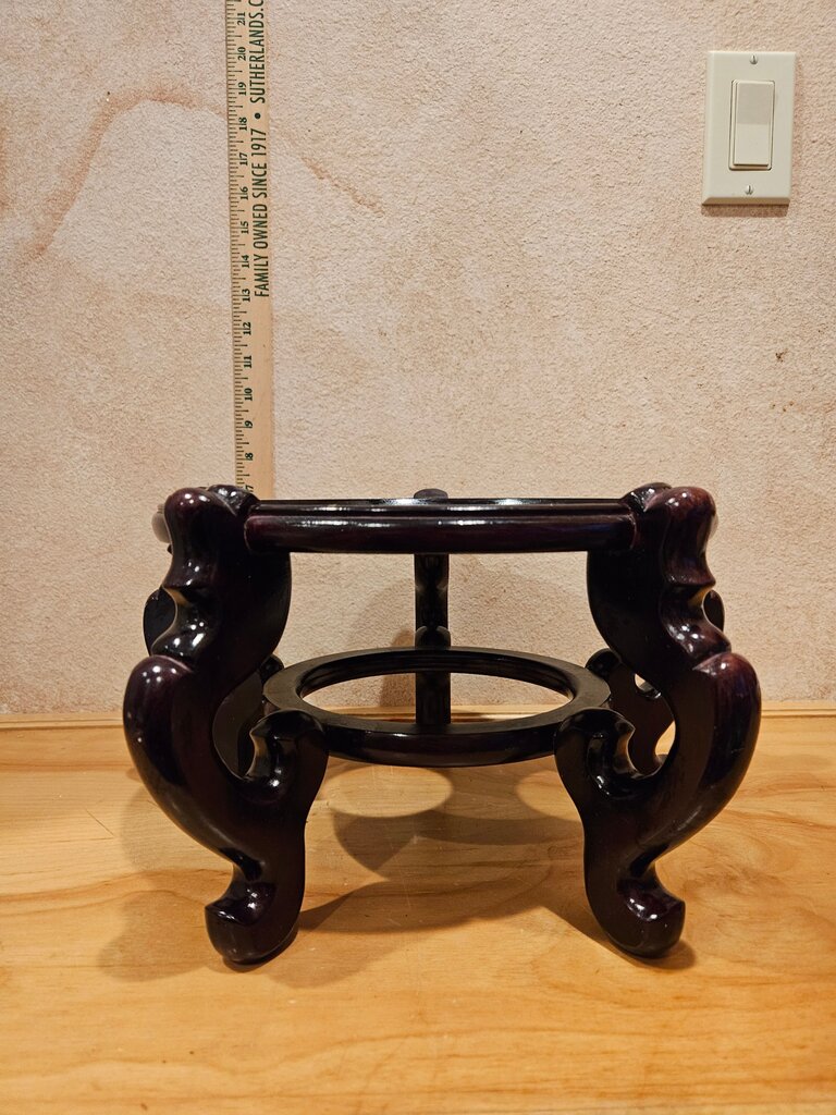 Vintage X Large Chinese Dark Brown/Rosewood Wooden Round Table Top Vase Plant Fishbowl Asian Art Stand Display Easel or pedestal