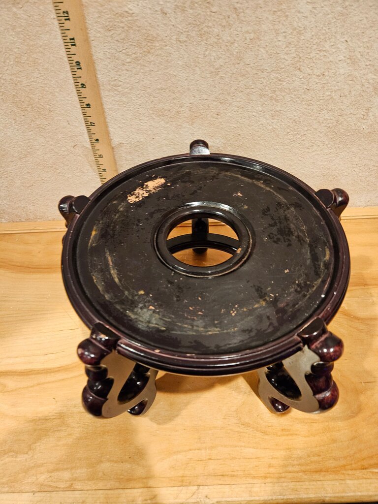 Vintage X Large Chinese Dark Brown/Rosewood Wooden Round Table Top Vase Plant Fishbowl Asian Art Stand Display Easel or pedestal