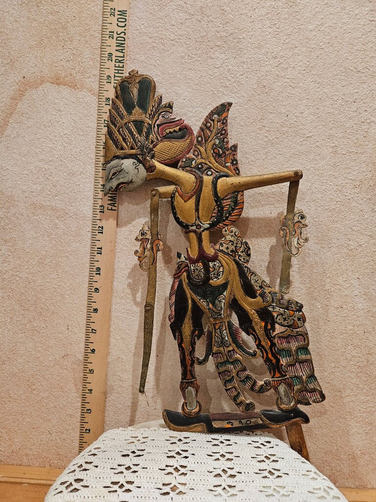 Vintage/ Antique Quality Made Gilded Indonesian Shadow Puppet Cakil, Javanese Wayang Kulit, Indonesian Wayang
