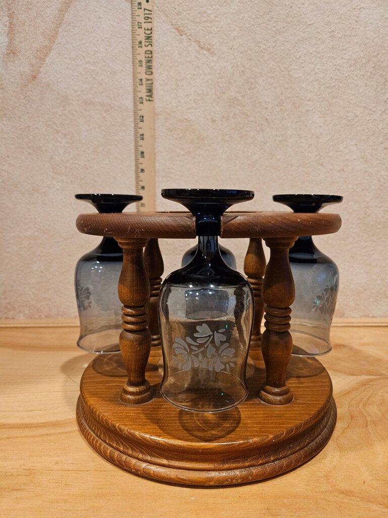 MCM Vintage Mid Century (glasses sold separate) Goodwood Genuine Wood Wine Bottle Holder & Glass Caddy Grandma Granny Cottage Core