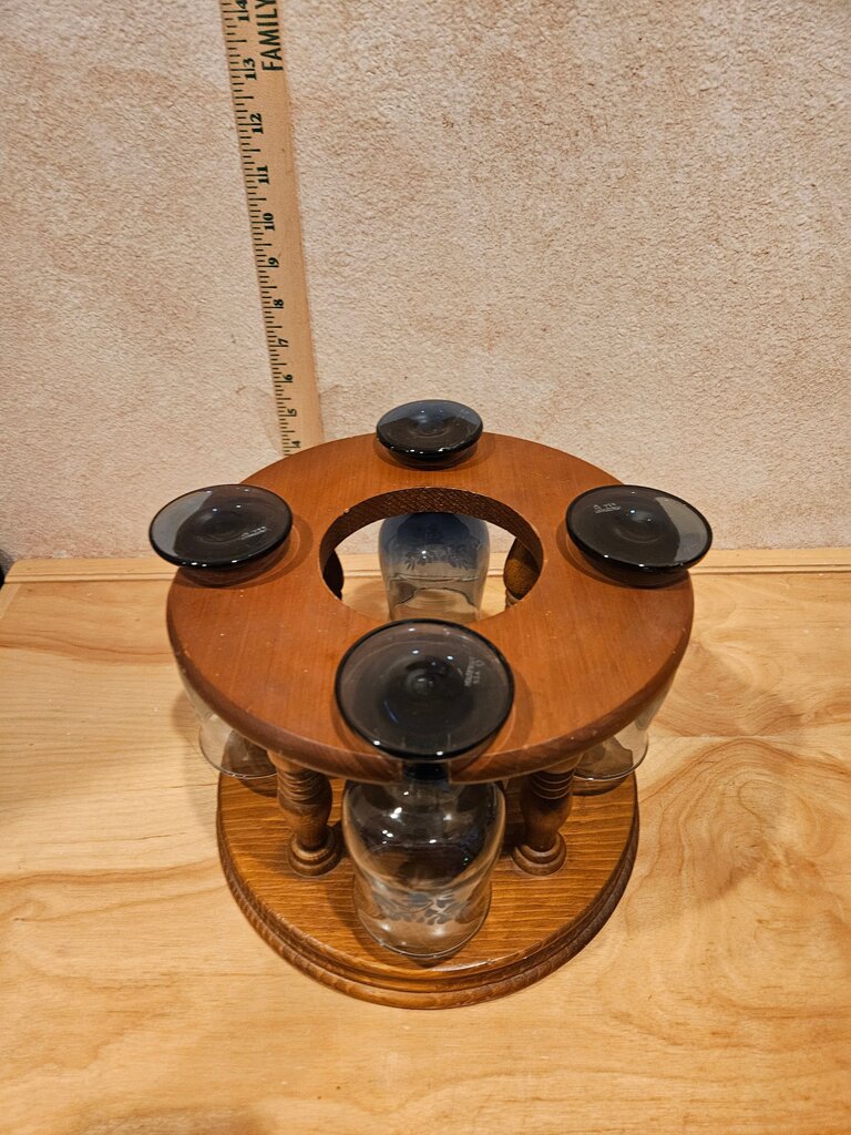 MCM Vintage Mid Century (glasses sold separate) Goodwood Genuine Wood Wine Bottle Holder & Glass Caddy Grandma Granny Cottage Core