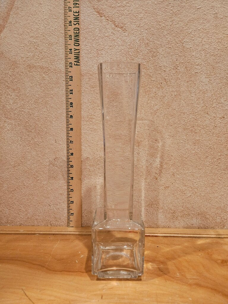 Tall Glass Geometrical Square Base Clear MCM Vibes Tall Vase