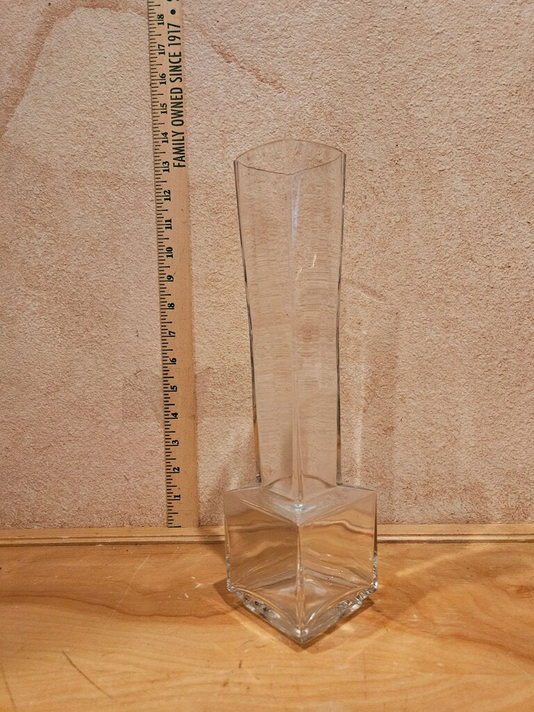 Tall Glass Geometrical Square Base Clear MCM Vibes Tall Vase