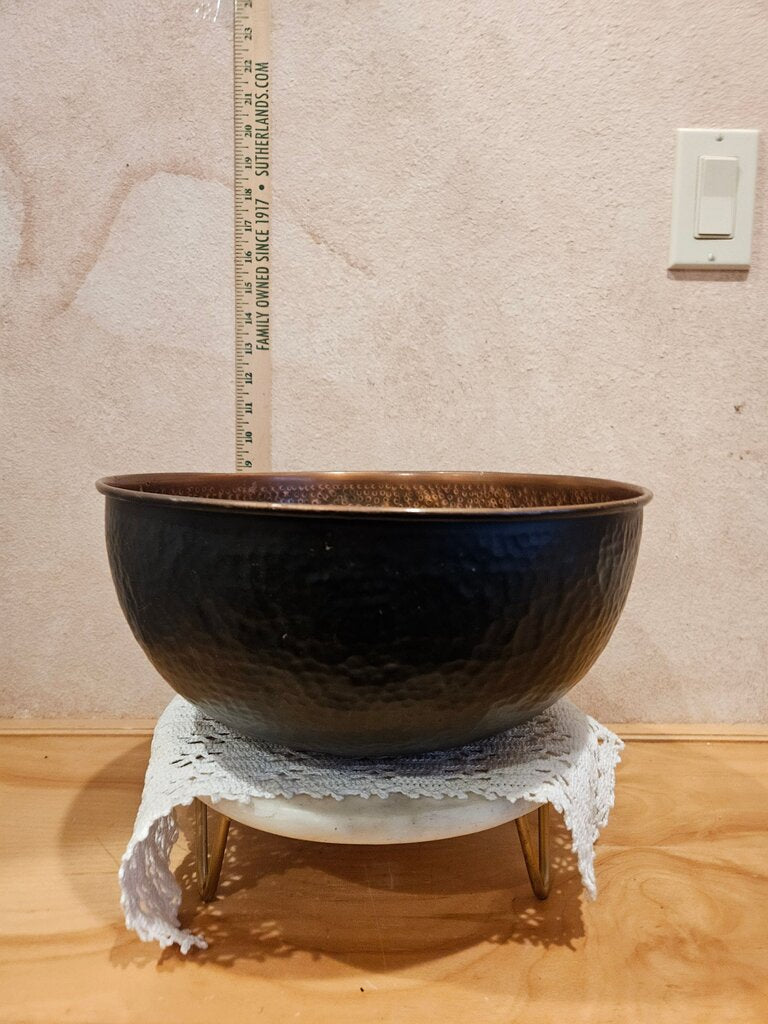 Vintage Large Copper Hammered Brutalist Rustic Fruit / Display Bowl stained black outside would be great upcycle vessel vanity bowl