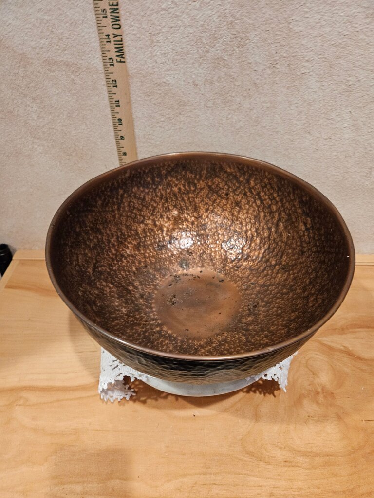 Vintage Large Copper Hammered Brutalist Rustic Fruit / Display Bowl stained black outside would be great upcycle vessel vanity bowl