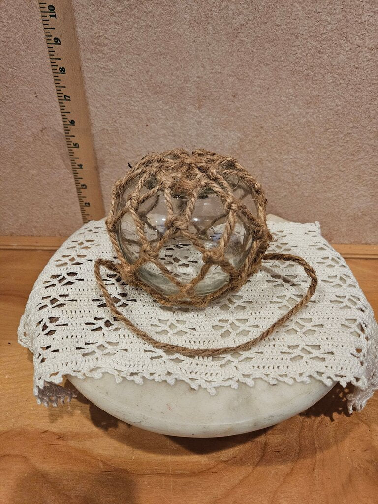 Nautical Handcrafted Glass Candle Holder / trinket dish / seashell display w Twine Wrap Ocean Beach Chic Farmhouse Decor