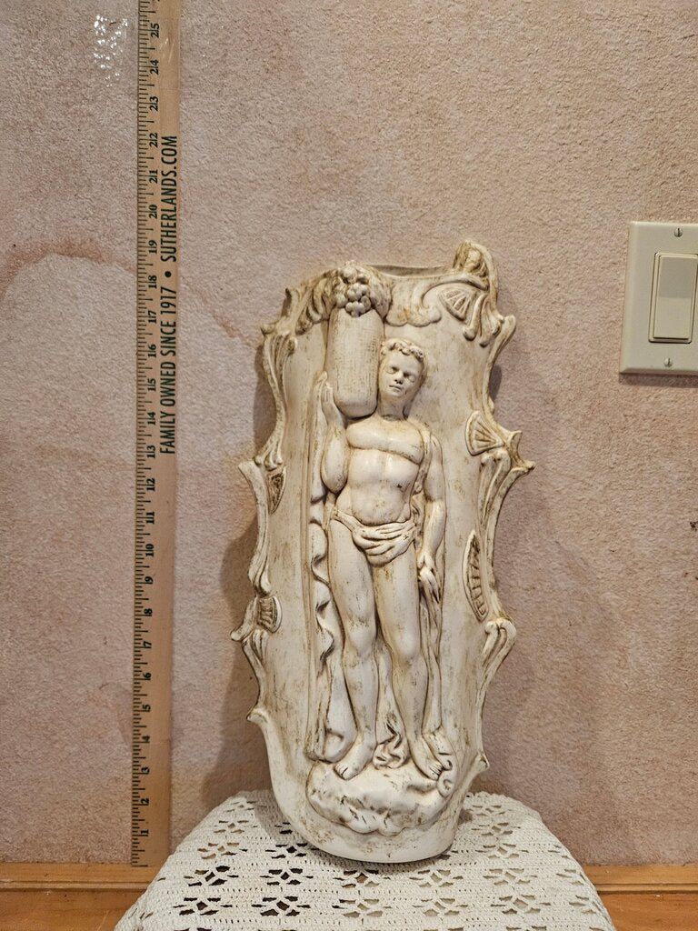 Unique Rare Vintage MCM Signed Aldora Ceramics Plaque Wall Pocket w Apollo/Dionysus Greek Roman God Decorative Wall Plaque