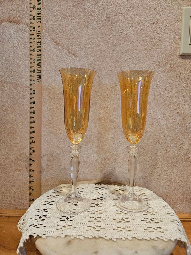 Amber Citrine Champagne Flute Iridescent Set of 2 Pier 1 Champagne Flutes ~ Stunning Iridescent Amber Crystal Champagne Flute ~ Pier 1 Amber Luster RONA Slovakia