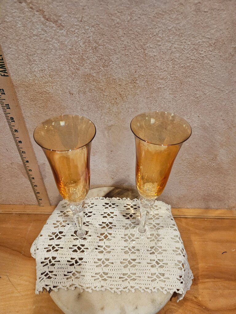 Amber Citrine Champagne Flute Iridescent Set of 2 Pier 1 Champagne Flutes ~ Stunning Iridescent Amber Crystal Champagne Flute ~ Pier 1 Amber Luster RONA Slovakia